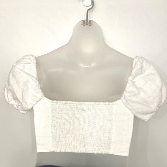 Wilfred Wander Organic Linen Puff Sleeve Bustier Blouse - White, Size M - Picture 6 of 14